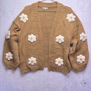 Brown Chunky Knit Daisy Open Front Cardigan Sweater BaeVel from Dry Goods Boho